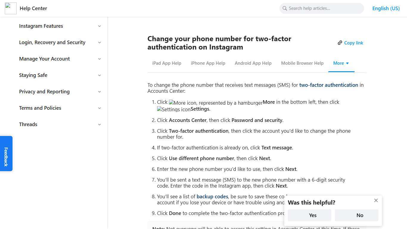 Change your phone number for two-factor authentication on Instagram Instagram Help Center